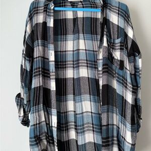 Plaid Button Down Shirt - Blue and Black